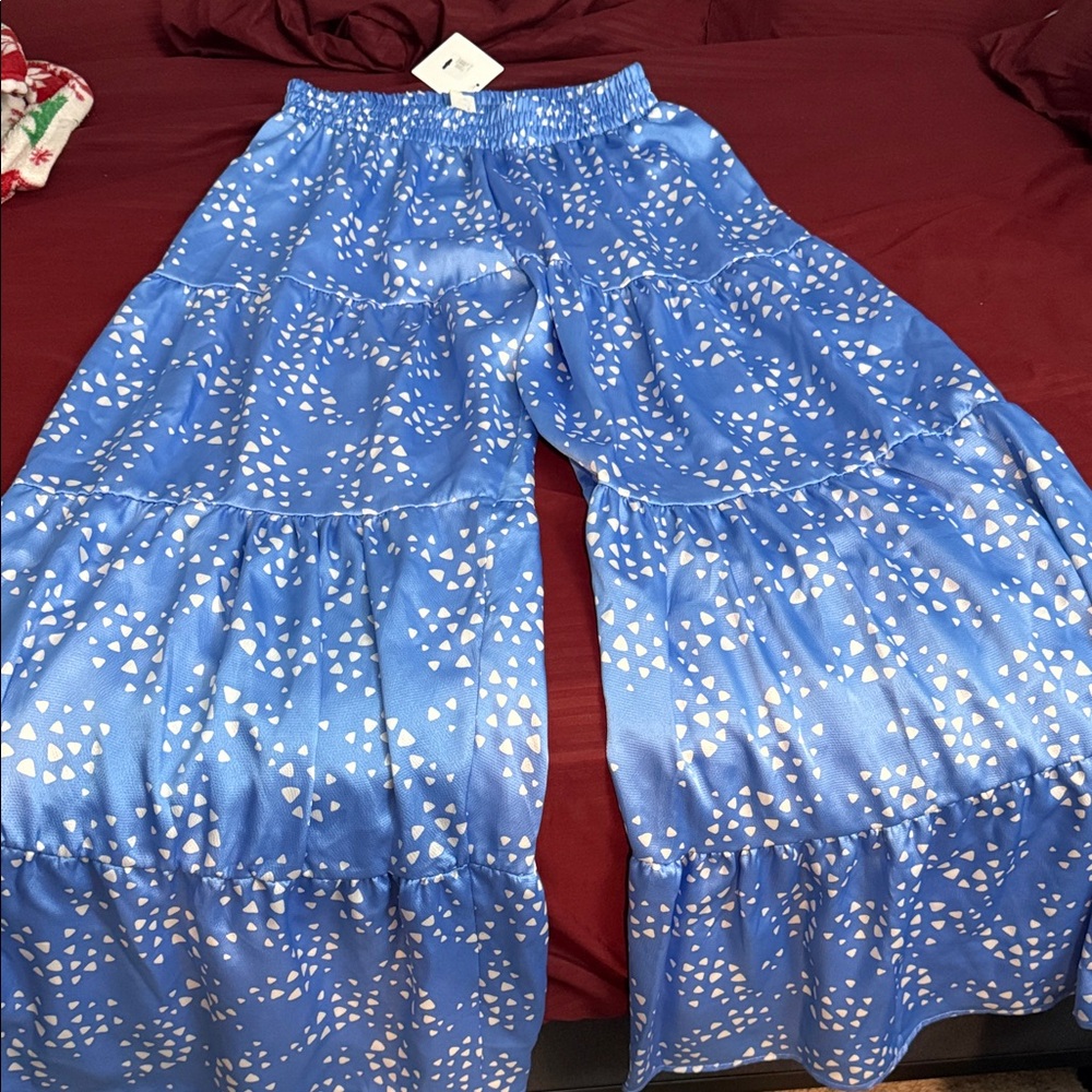 Tyche Blue and White Wide Leg Pants